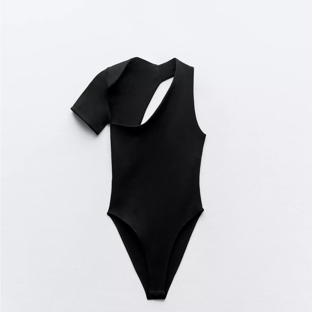 Zara Black Asymmetrical Bodysuit size L blogger favorite NWT